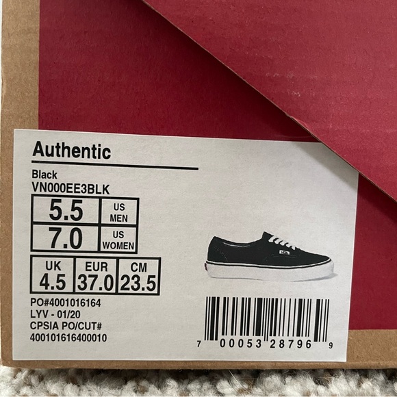 VANS Unisex Authentic Black Canvas - Picture 2 of 5